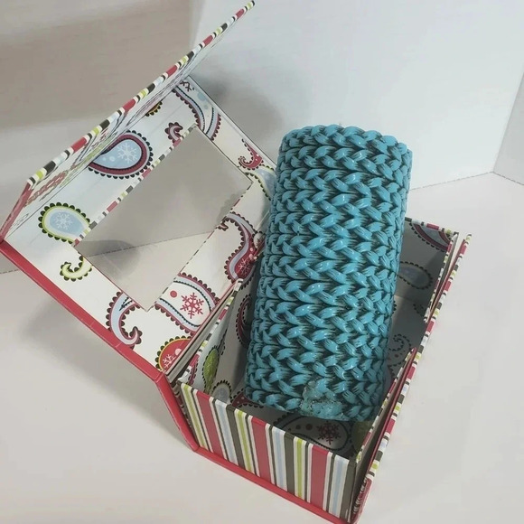 Teal Woven Basket Design 3" T  Wax Candle. - Picture 2 of 10